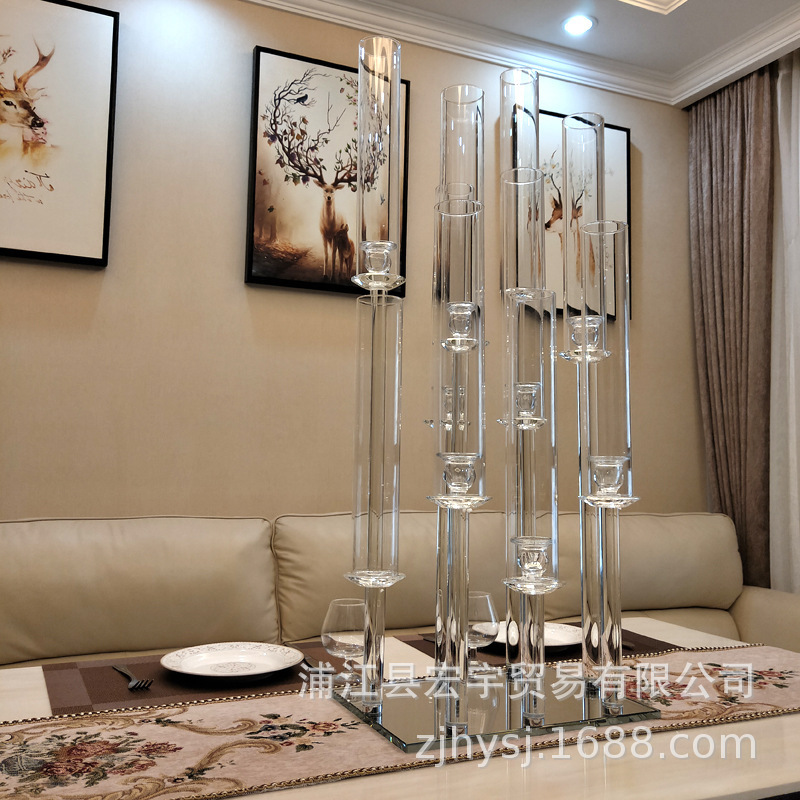 Crystal Modern 8 Arm Wedding Floor Clear Candelabra 128cm Tall Wedding Centerpieces Acrylic Candle Holders For Table Decorations