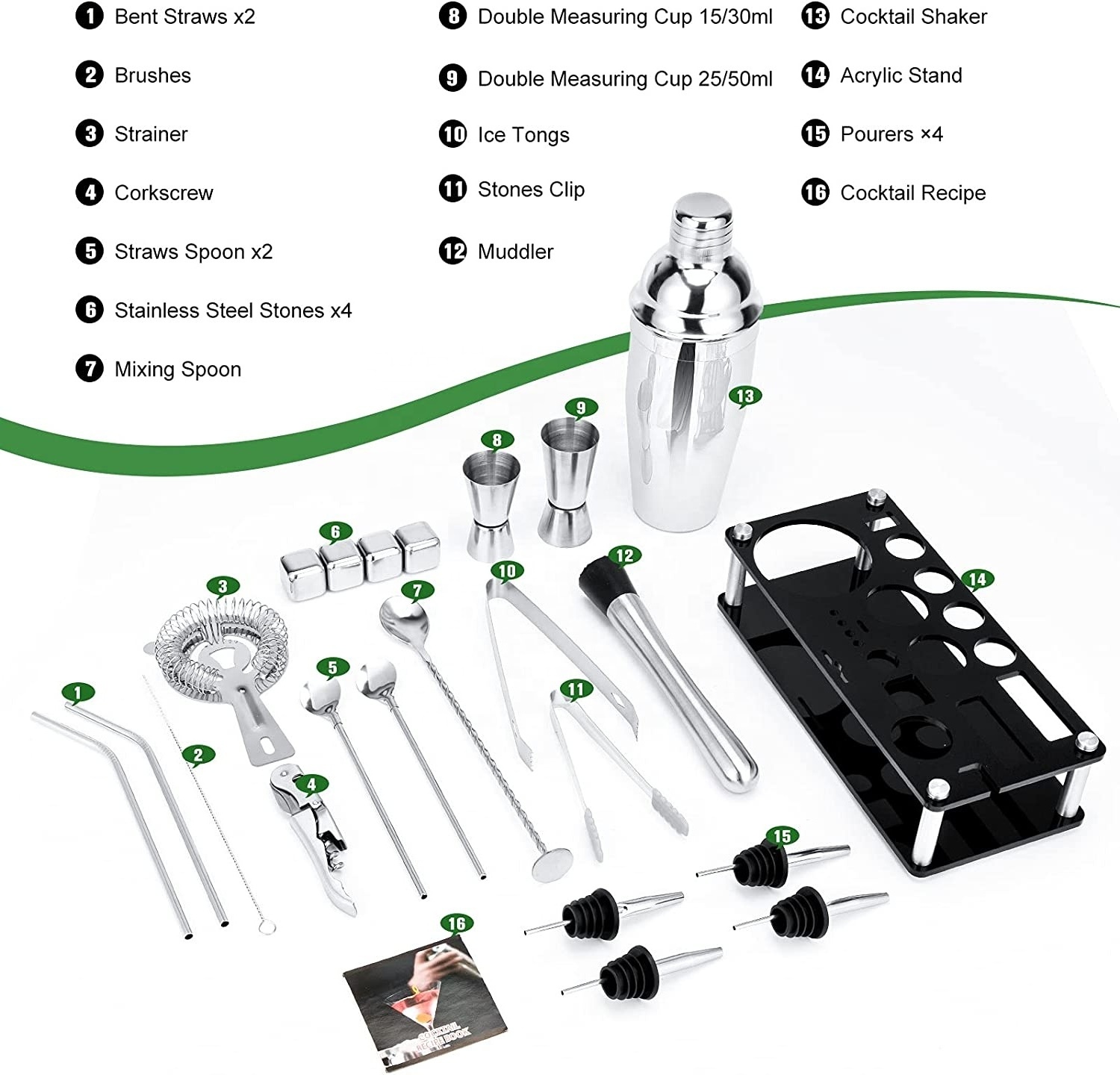 Sets For Bar Mixology Bartender Kit Stainless Steel Mixing Beverage Customized Bar Tools Bartender Set Bar Tool Kit