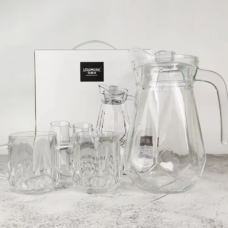 1300ml+300ml*4 Water And Milk Jug Transparent Borosilicate Glass Pitcher Set With Gift Box