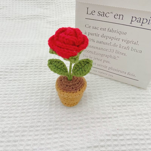 New Mini Potted Knitting Flowers Lovely Sunflower Tulip Rose Small Daisy Crochet Homemade Office Decoration Car Decoration