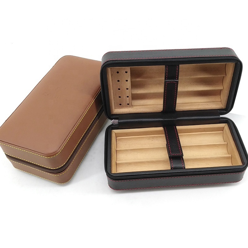 Portable 6-pack Cigar Box Leather Cedar Cigar Box Spanish Cedar Wooden Cigar Humidor Travel Case