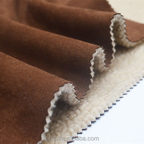 100% polyester warm suede fabric bonded with lambs wool fabric for garment