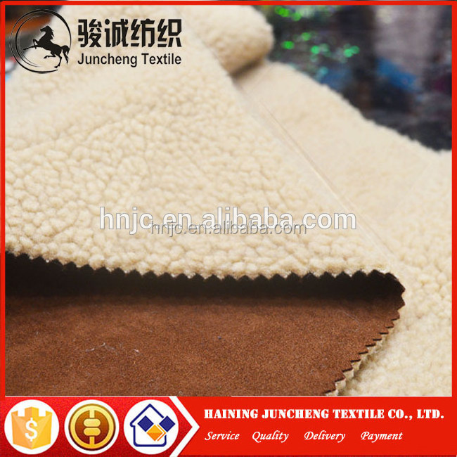 100% polyester warm suede fabric bonded with lambs wool fabric for garment