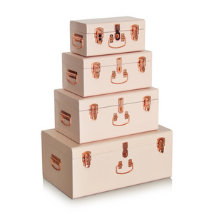 Exquisite Modern Style Pink Metal Storage Trunk- Set of 4