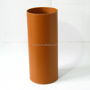 Decorative plain camel faux leather round umbrella stands holder