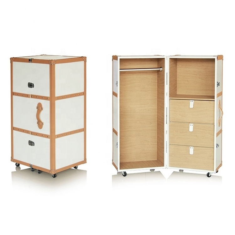 Leather Covered Multifunction Faux Leather Wardrobe With Wheels