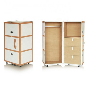 Leather Covered Multifunction Faux Leather Wardrobe With Wheels