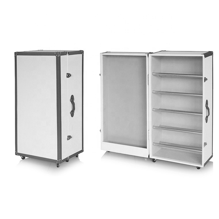 Leather Covered Multifunction Faux Leather Wardrobe With Wheels