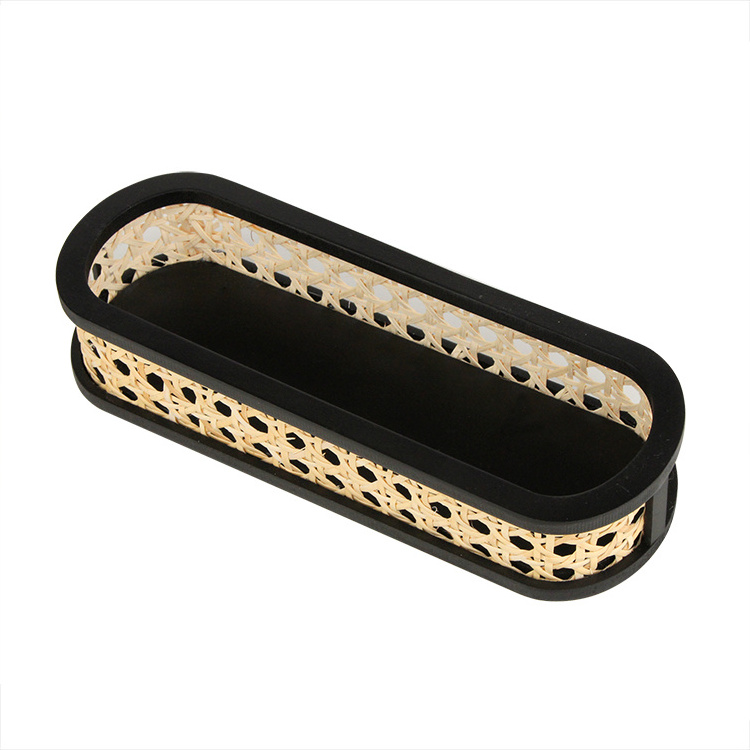 Multifunction black wooden and rattan pencil box for desktop pencils storage and organizer