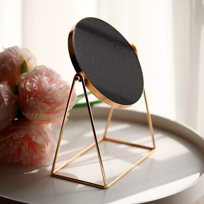 Round rose gold and gold desktop makeup mirror Metal decorative lace Single sided mirror