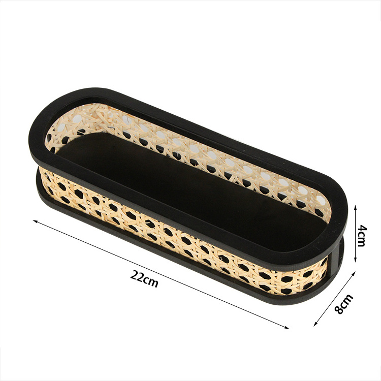 Multifunction black wooden and rattan pencil box for desktop pencils storage and organizer