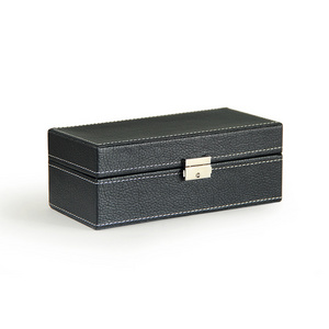 Decorative small black plain PU leather jewelry box for jewelry with lock