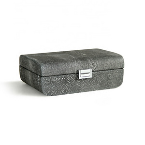 Customized Luxury shagreen leather jewelry organizer box with lock