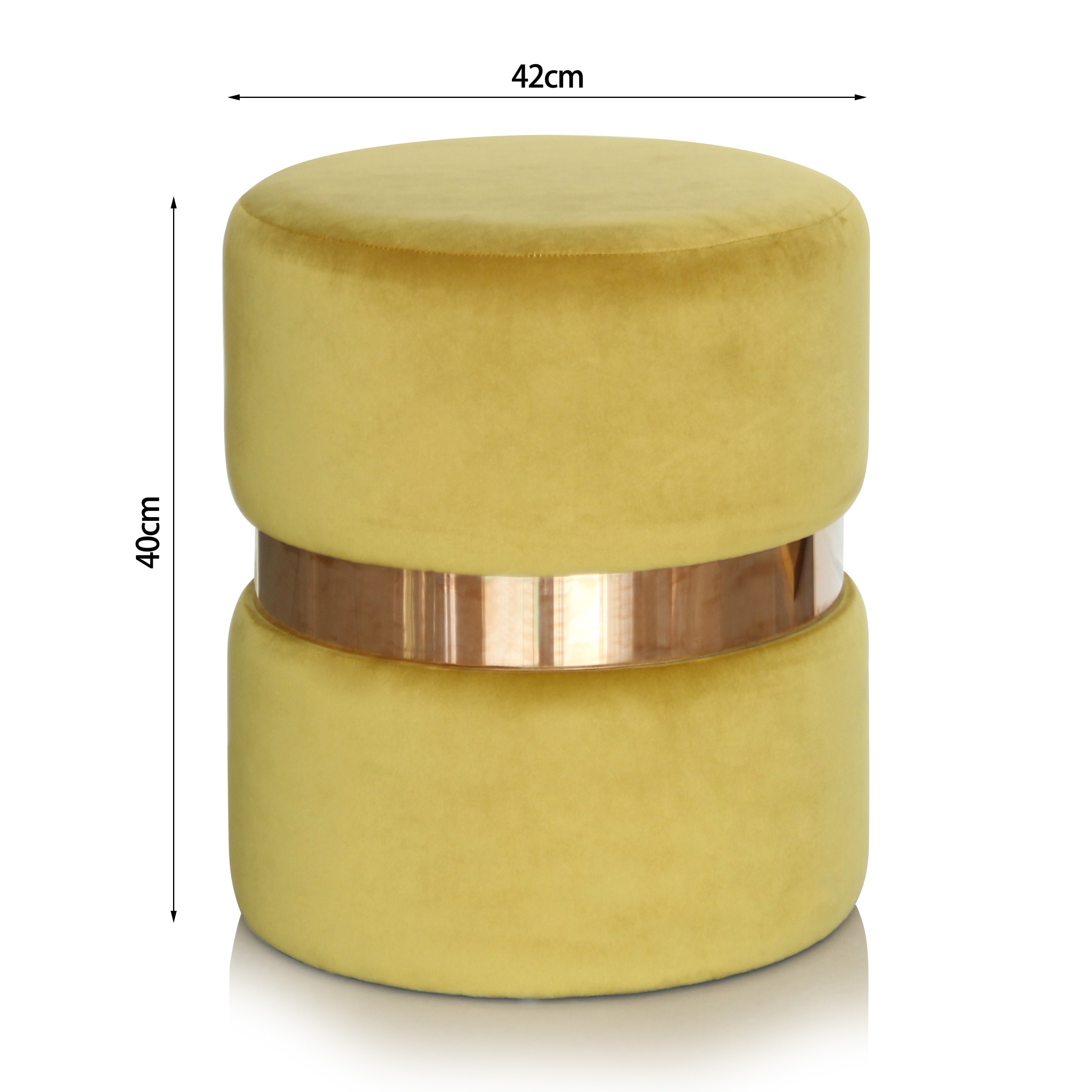 Round Yellow Ottoman Velvet Stool With Gold Accessories