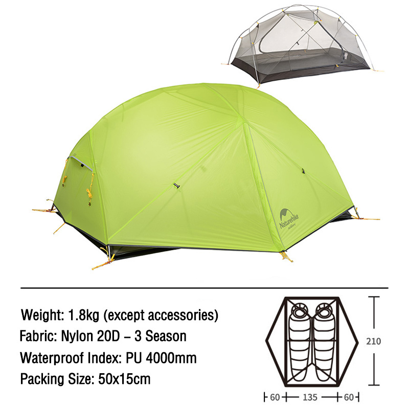 20D Nylon outdoor ultralight hiking adventure tent Waterproof Folding Camping 2 man camper tent