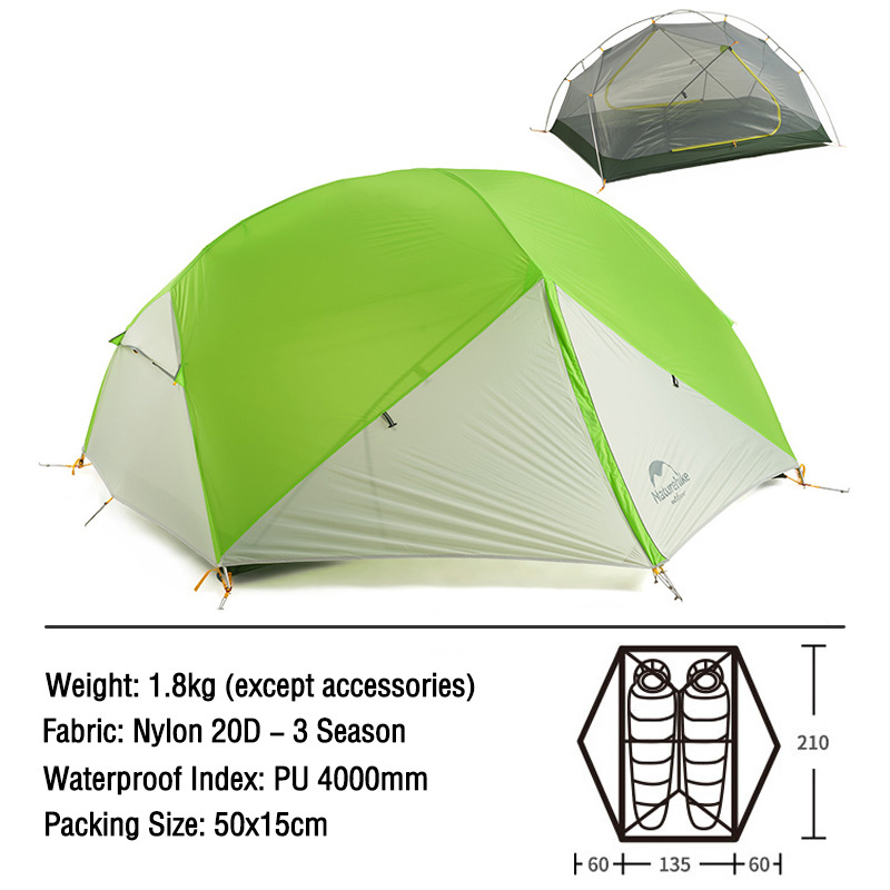 20D Nylon outdoor ultralight hiking adventure tent Waterproof Folding Camping 2 man camper tent