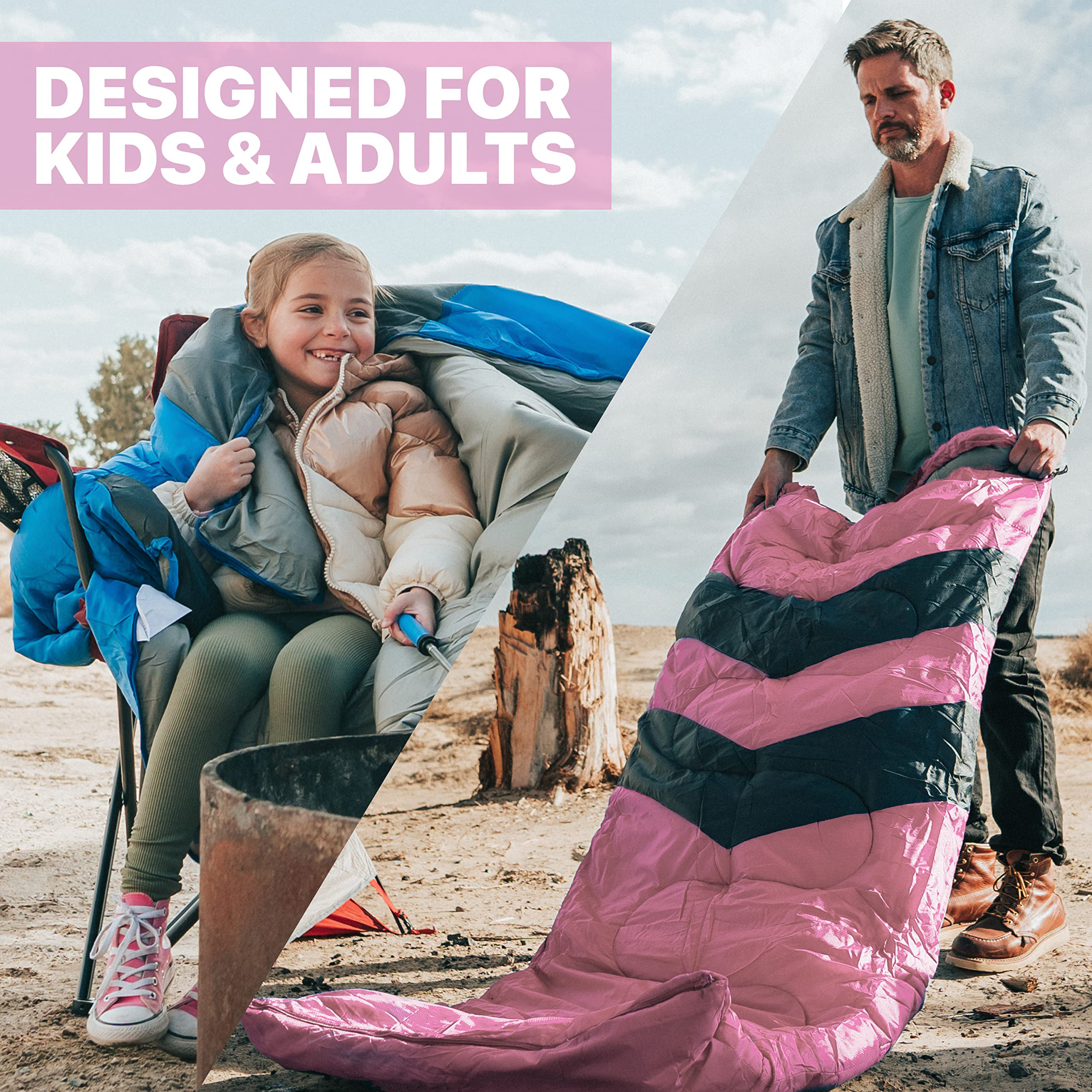 Sleeping Bags for Adults Cold Weather & Warm  Backpacking Camping Sleeping Bag for Kids  Compact Camping Gear Must Haves