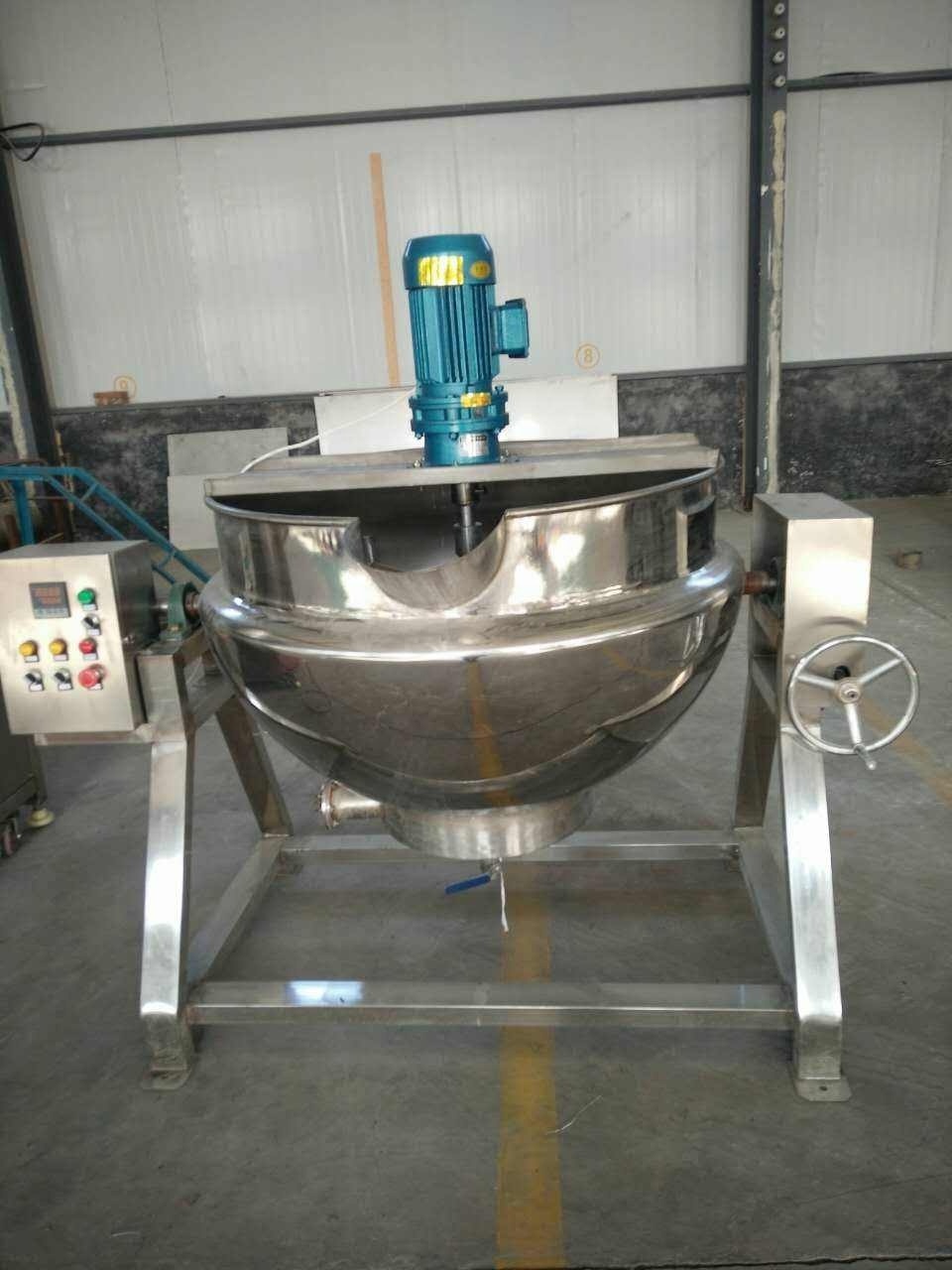 Stainless Steel Large Gas-fired boiling pan mixer jacketed kettle with retractable lid