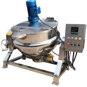 Stainless Steel Large Gas-fired boiling pan mixer jacketed kettle with retractable lid