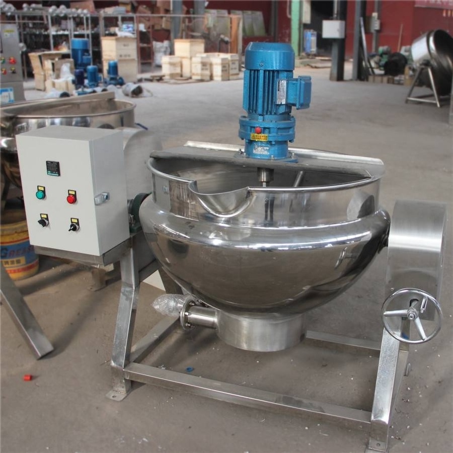 Stainless Steel Large Gas-fired boiling pan mixer jacketed kettle with retractable lid