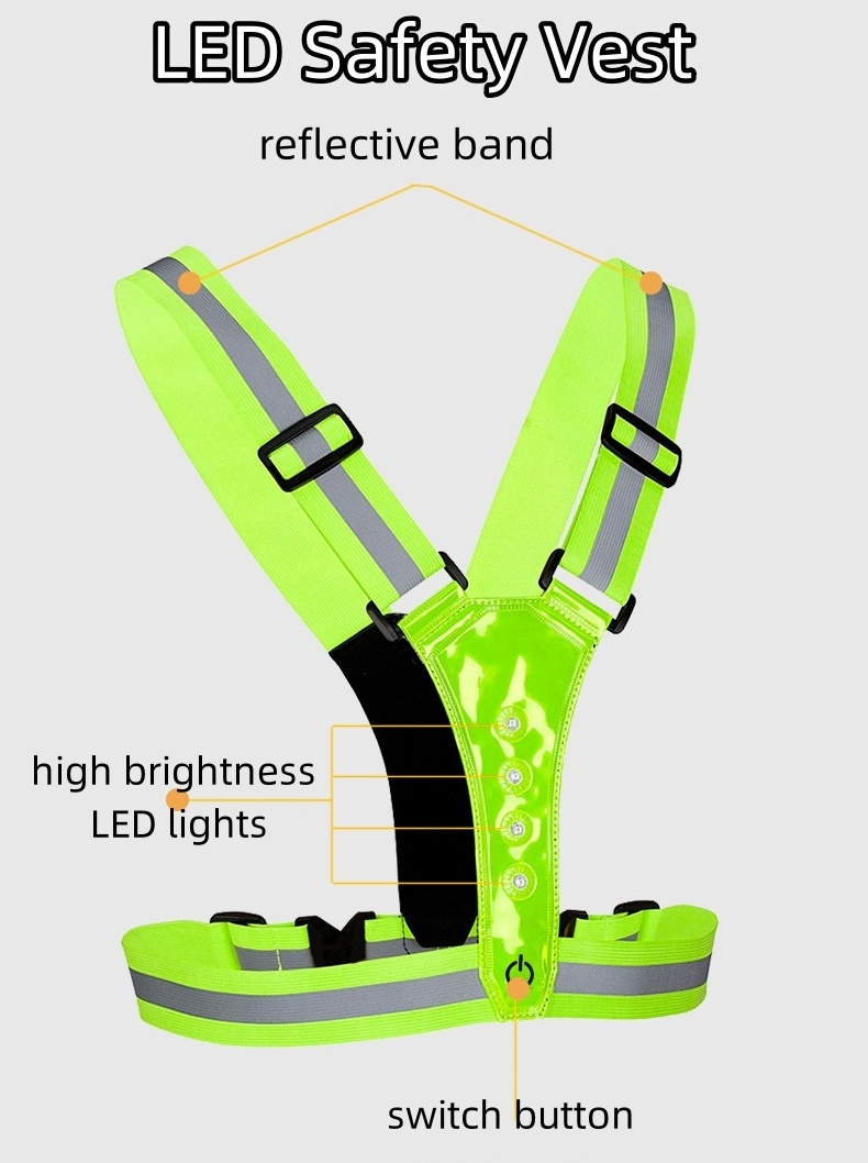 LED Reflective Safety Vest Night Light up Vest Safety Gear Adjustable Elastic Night Running Vest for Men Women Child