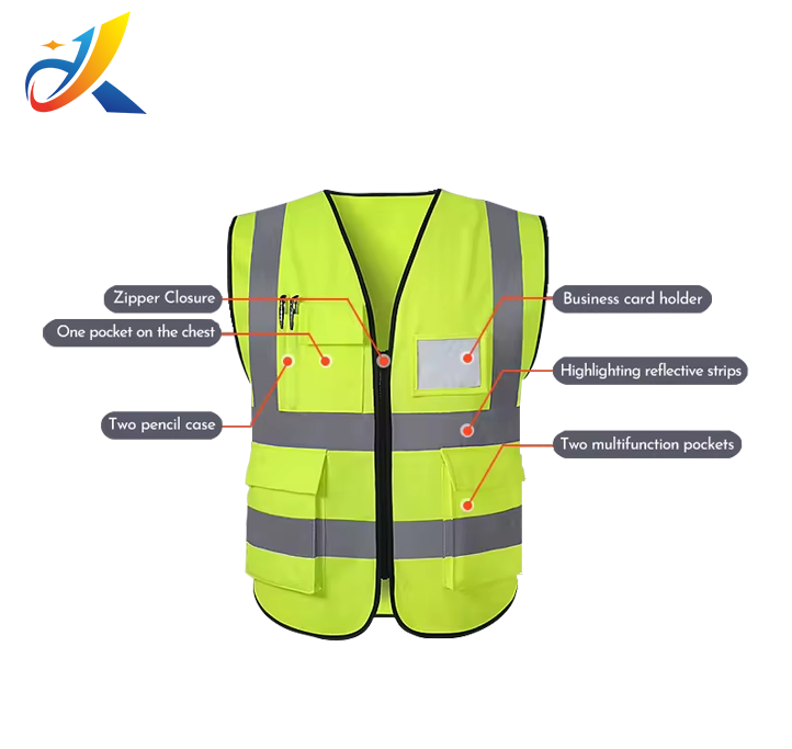 High visibility construction clothing customized hi vis sleeveless vest road safety reflective work vest