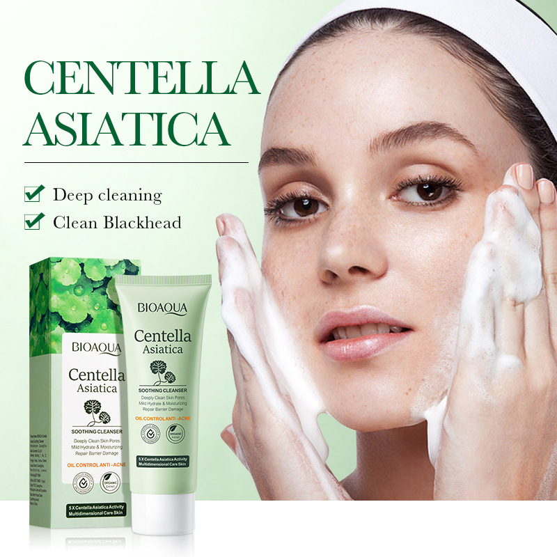 BIOAOUA Deep Facial cleanser  Centella facial cleanser 100g  Refreshing oil control and shrinking pores