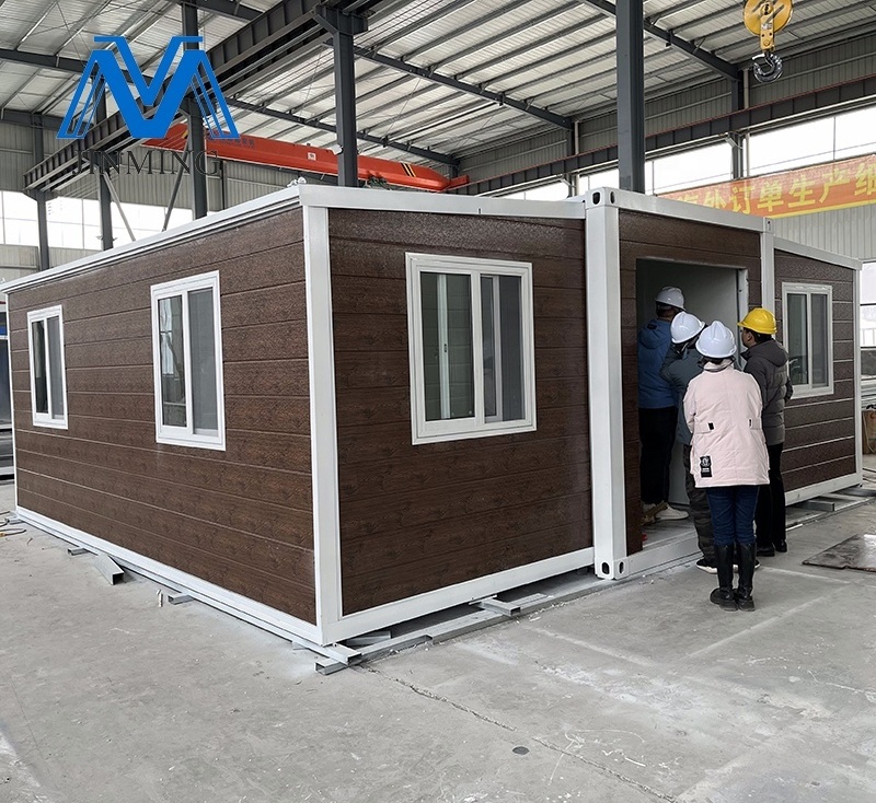 Wooden color luxury prefab home relocatable tiny house 20ft expandable container house homes for villa