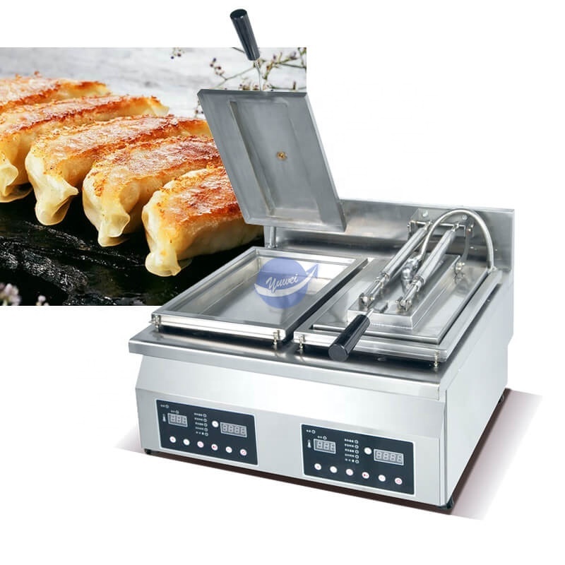 Commercial Electric Gas Automatic Samosa Empanada Baozi Potsticker Fryer Gyoza Frying Pan Fried Dumpling Cooking Machine