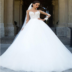 2023 vestidos de novia illusion long sleeves elegant princess muslim bridal gown wedding dress