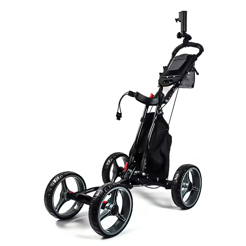 Factory direct Hand Pull Foldable Aluminum Golf Cart 4wheel Push Golf Trolley Golf Bag Trolley with Umbrella Holder