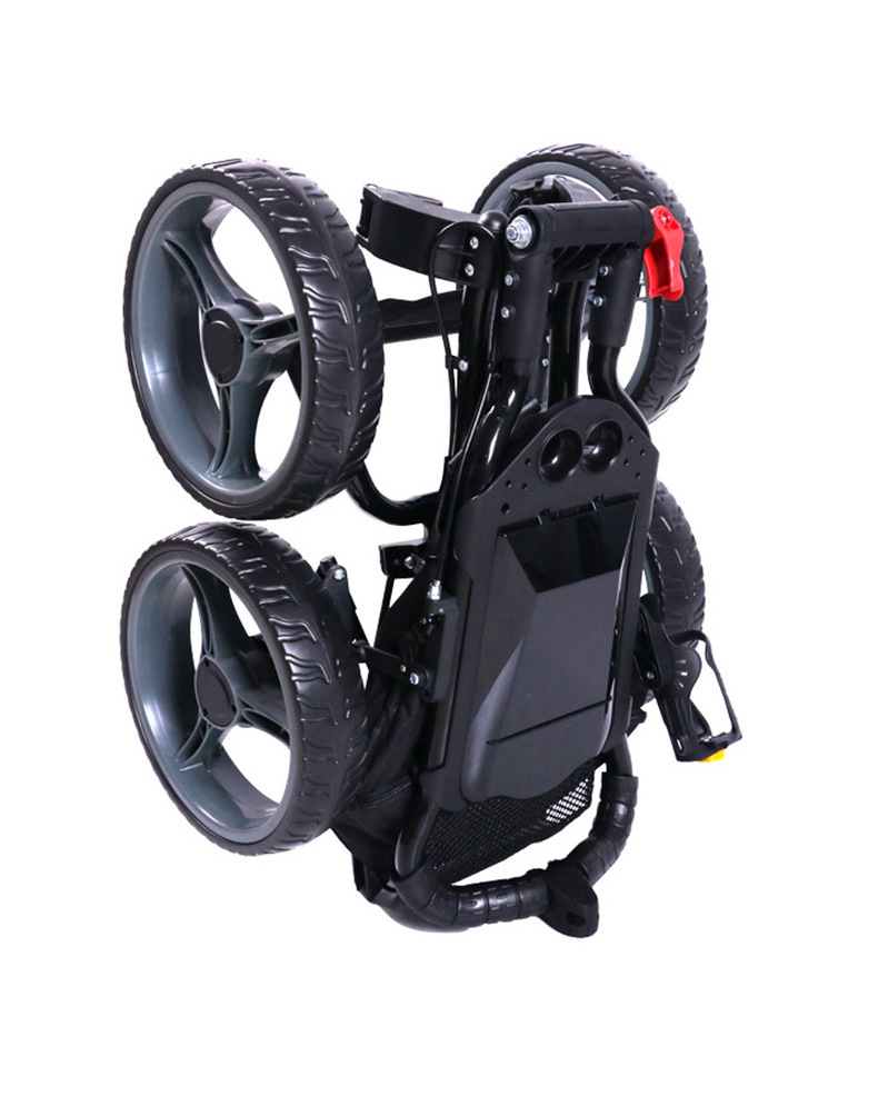 Factory direct Hand Pull Foldable Aluminum Golf Cart 4wheel Push Golf Trolley Golf Bag Trolley with Umbrella Holder