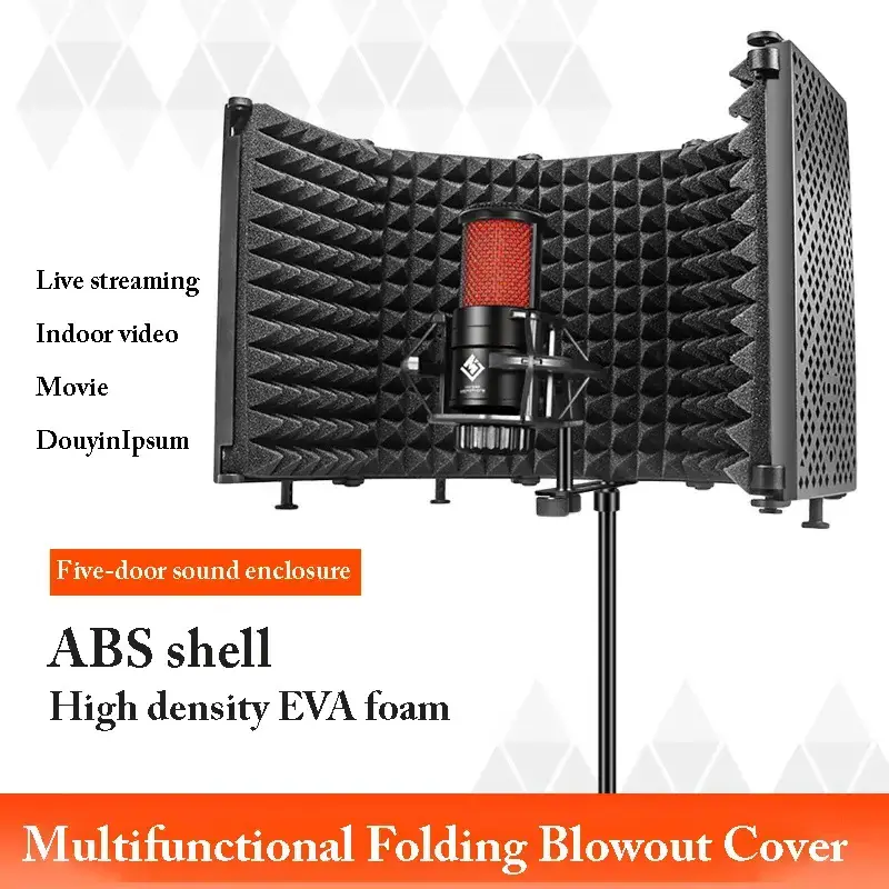 Foldable Studio Microphone Shield 5 Panel Adjustable Microphone Shield Isolation Reflection Filter Vocal Booth for Recording