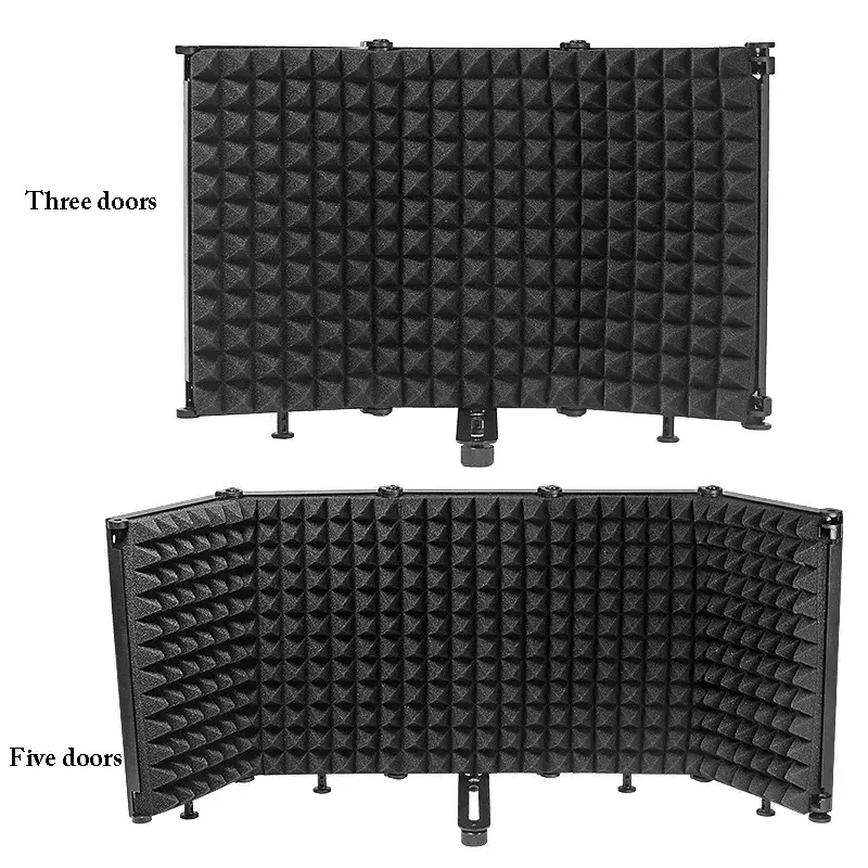 Foldable Studio Microphone Shield 5 Panel Adjustable Microphone Shield Isolation Reflection Filter Vocal Booth for Recording