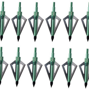 PG1ARCHERY 12 Pack 3 Fixed Blade Archery Hunting Broadheads 100 Grain with Case Arrow Head Screw-in Tips Crossbow Green