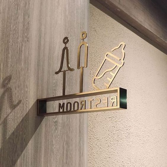 Universal Washroom Signage Brass Stainless Steel Restroom Sign Door Male Female Unisex Toilet Sign