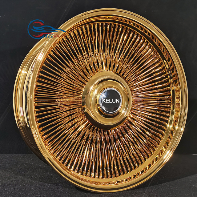 20 22 24 26 28 Inch Rims Spoke  Wheels Gold Forged  Wheel Aluminum Custom Alloy gold wire wheels