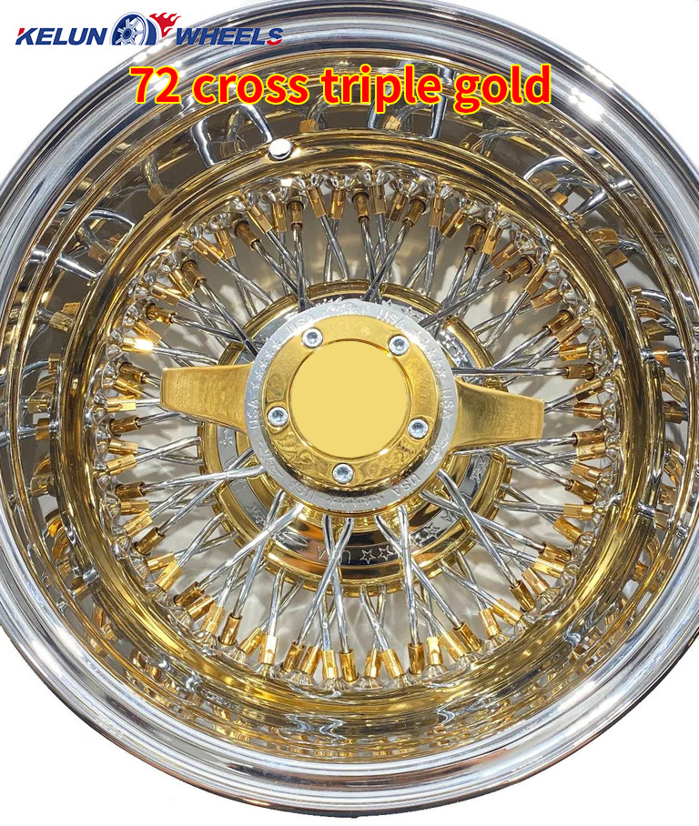 Lowrider All Gold Wire Wheel 14 x 7 Reverse  Cross Lace With 72 Cross Spoke Wheels