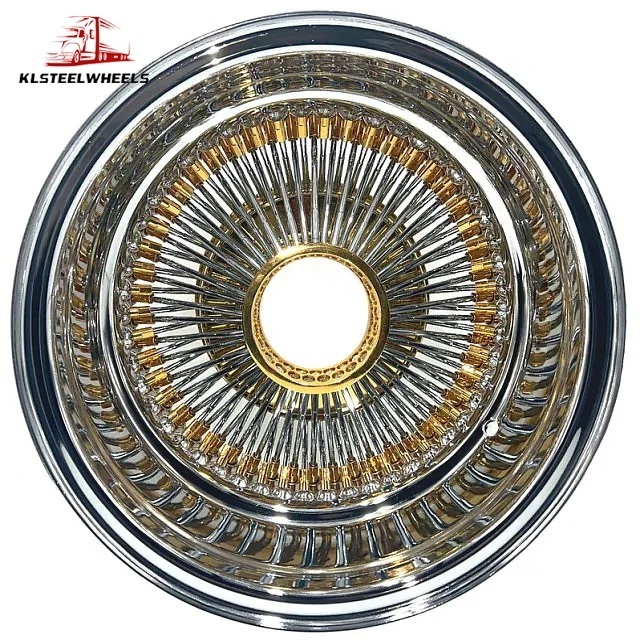 Low Rider 13x7 Rev 72 Cross /straight Lace Spokes Reverse Deep Dish Wire Wheels Gold All Luxury Steel Chrome 3 Year 13 Inch 4PCS