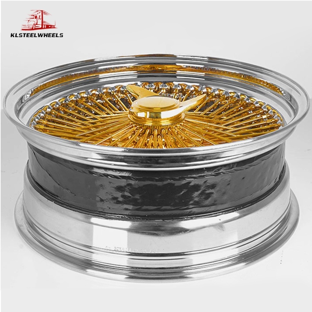 Low Rider 13x7 Rev 72 Cross /straight Lace Spokes Reverse Deep Dish Wire Wheels Gold All Luxury Steel Chrome 3 Year 13 Inch 4PCS