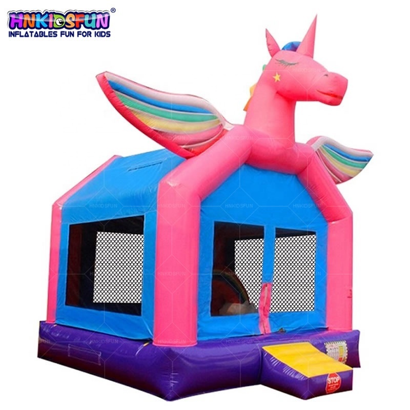 Hot sale unicorn inflatable mini combo bouncer commercial air jumping kids bouncy castle