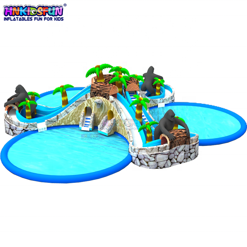 Outdoor Ground Inflatable Water Park With Big Swimming Pool And Inflatable Slides / Land Inflatable Aqua Park Fun Amusement Park