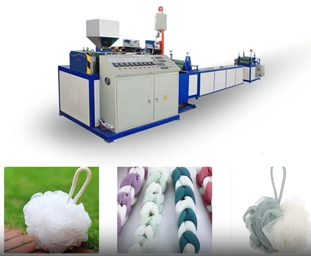 Top quality PE plastic mesh sponge bath pouf shower ball making machine