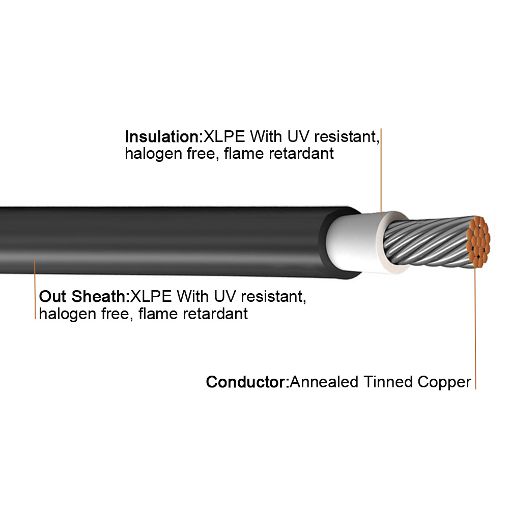 TUV ROSH PV cable 2.5/4/6mm2 low smoke halogen free XLPE XLPO insulated tin plated pv solar cable