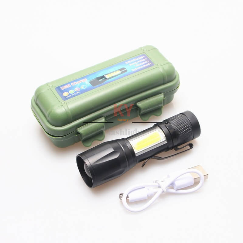 KY Portable mini COB Tactical Torch,Zoomable Torch Waterproof LED USB rechargeable Flashlight