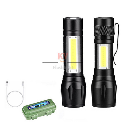 KY Portable mini COB Tactical Torch,Zoomable Torch Waterproof LED USB rechargeable Flashlight