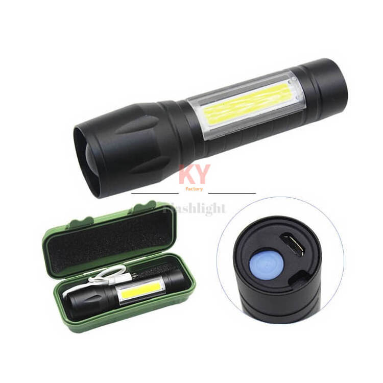 KY Portable mini COB Tactical Torch,Zoomable Torch Waterproof LED USB rechargeable Flashlight