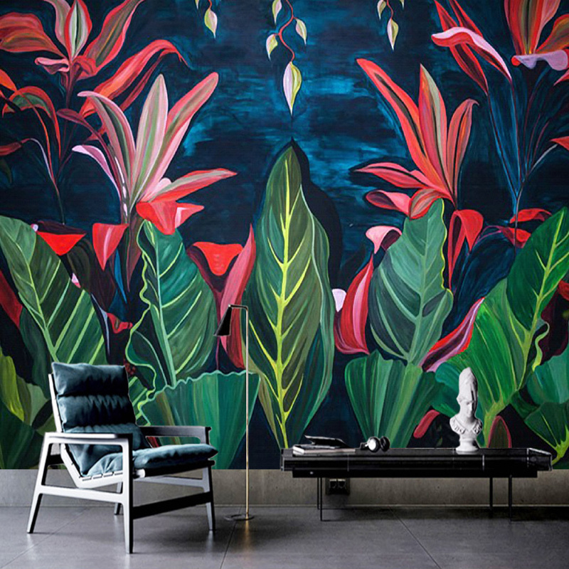 Custom Mural Wall Painting Hand Painted Rain Forest Banana Leaves Large Mural Wallpaper Living Room Bathroom Photo Wall Paper