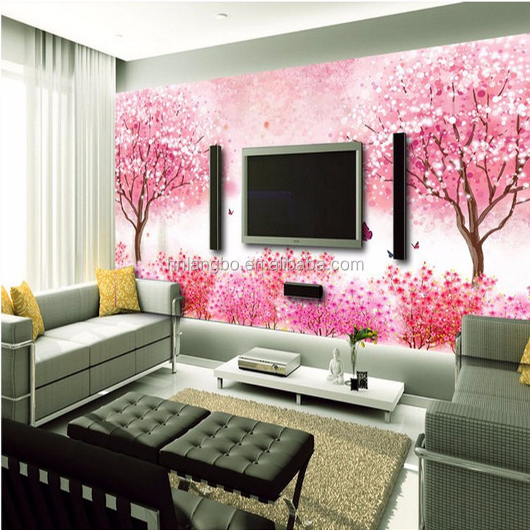 3D hand-painted cherry blossom mural wallpaper living room sofa background bedroom mural