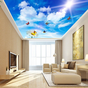 Custom 3D Photo Wallpaper For Blue Sky White Clouds Butterflies Flower Living Room Bedroom Ceiling Mural Wall Papers Home Decor